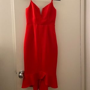 Bardot Red Sleeveless Frill Midi Dress